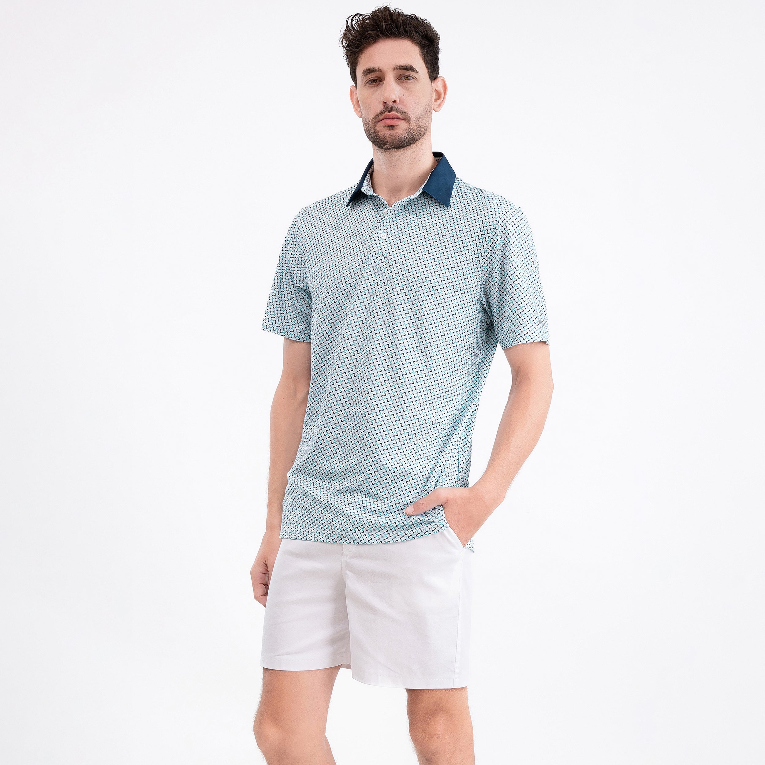 Green Geometric Umbrella Golf Polo Shirt for Men