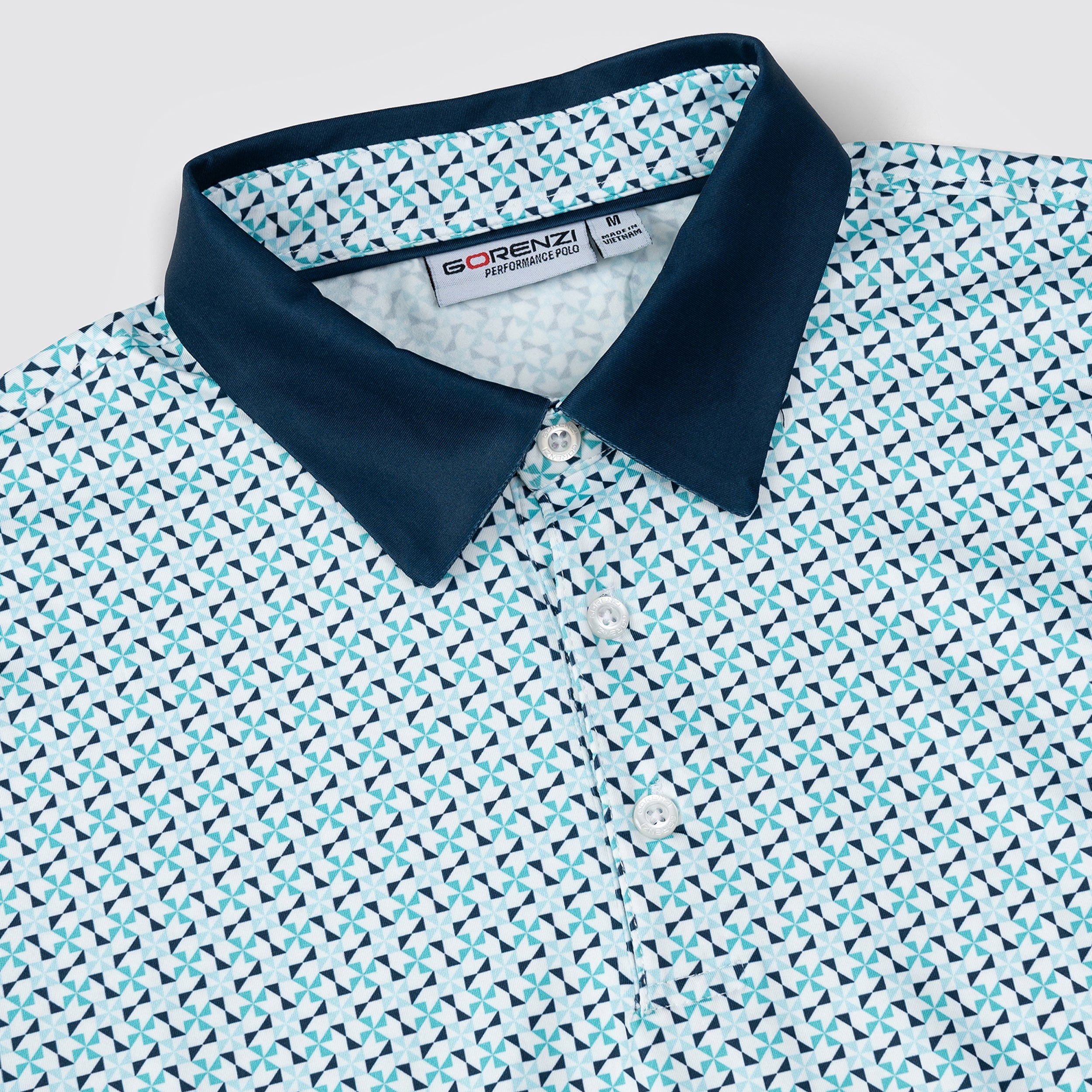 Green Geometric Umbrella Golf Polo Shirt for Men