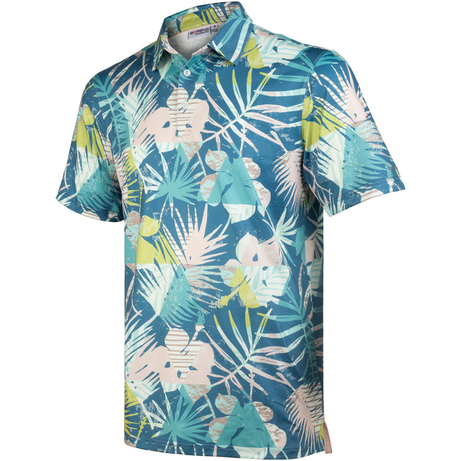 Green Geometric Floral Tropical Golf Polo Shirt for Men Hover Image