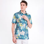 Blue Geometric Floral Men’s Performance Golf Polo