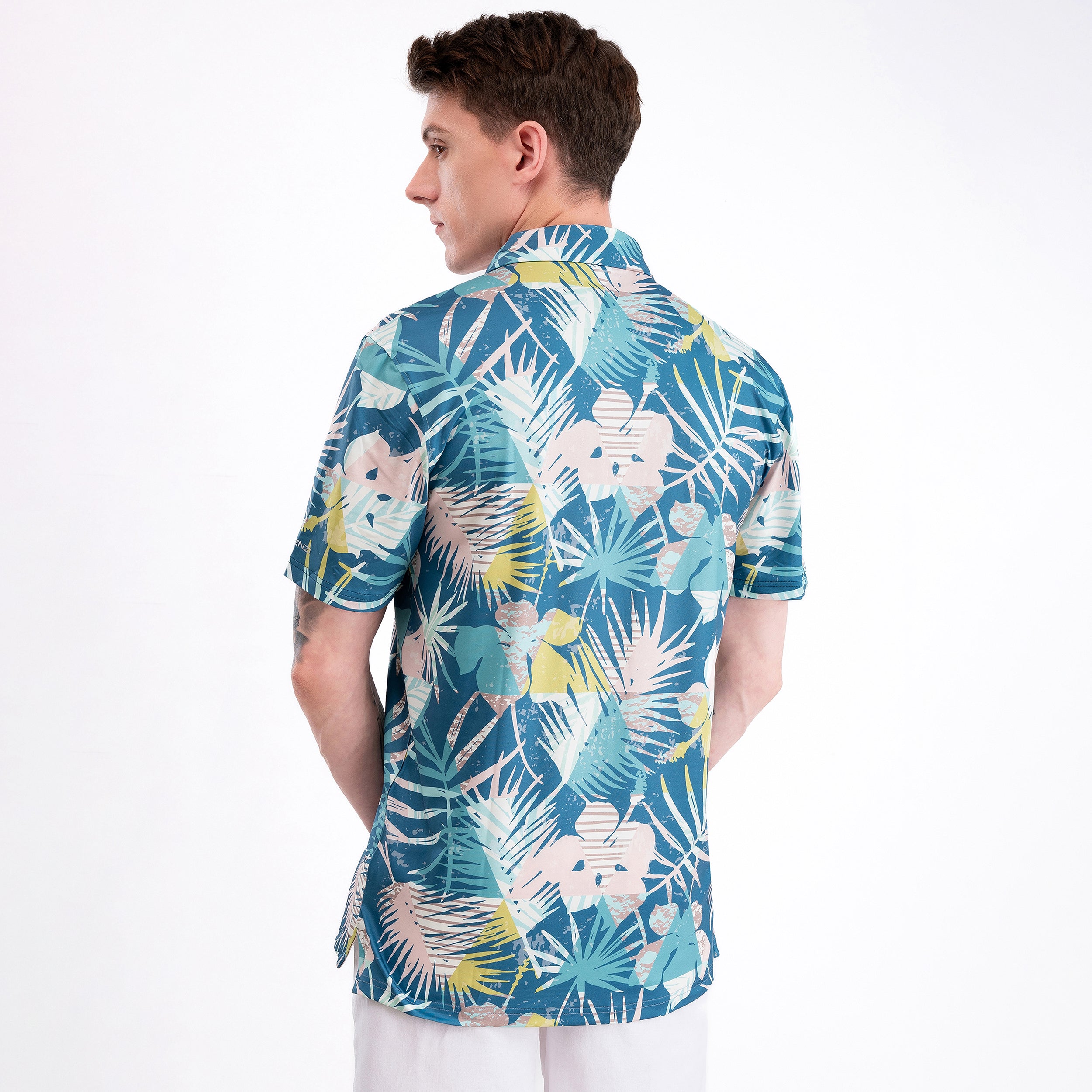 Blue Geometric Floral Men’s Performance Golf Polo