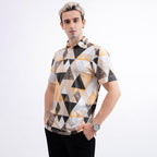 Orange Geometric Triangle Golf Polo Shirt for Men