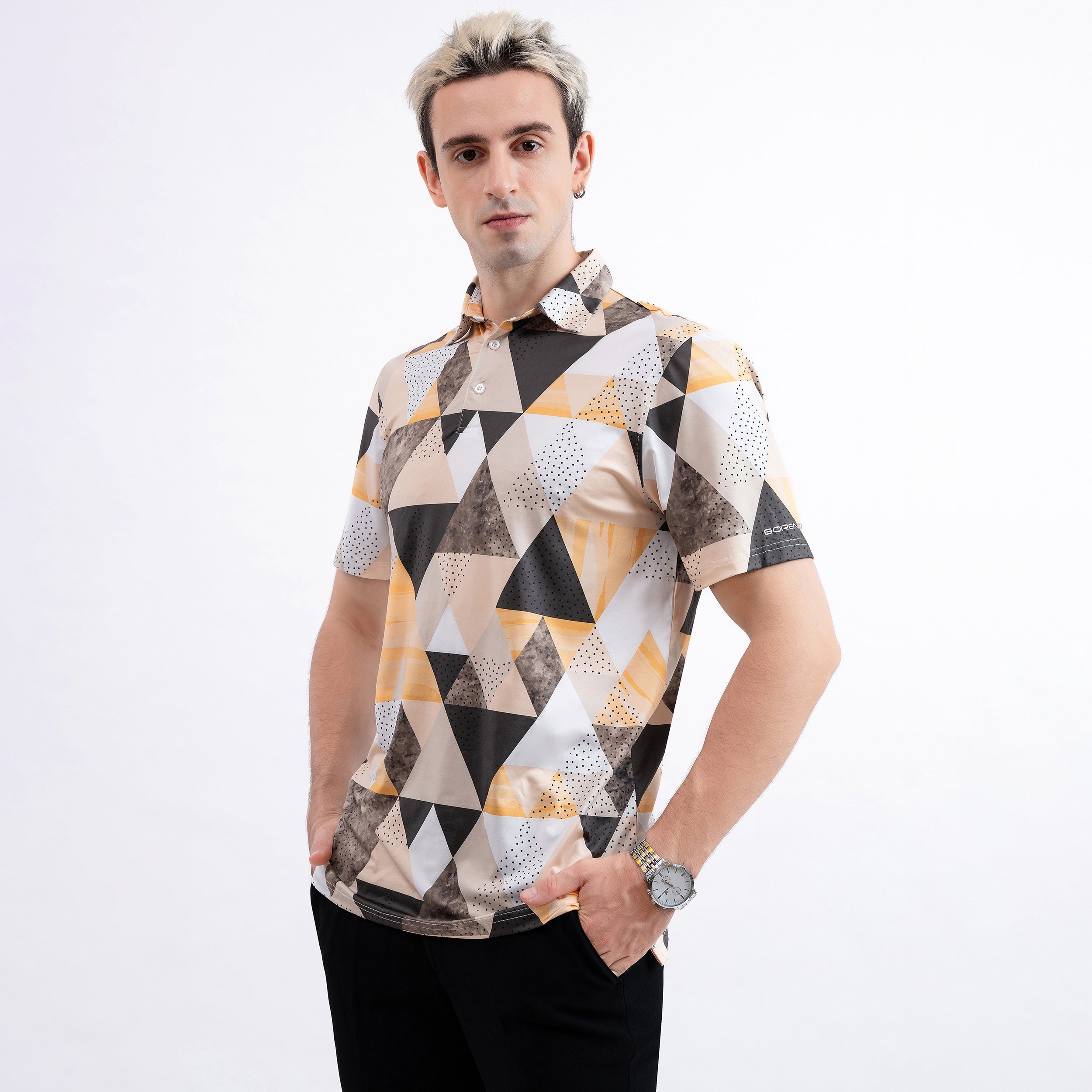 Orange Geometric Triangle Golf Polo Shirt for Men