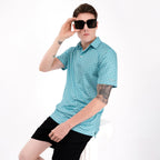 Green Square Geometric Golf Polo Shirt for Men