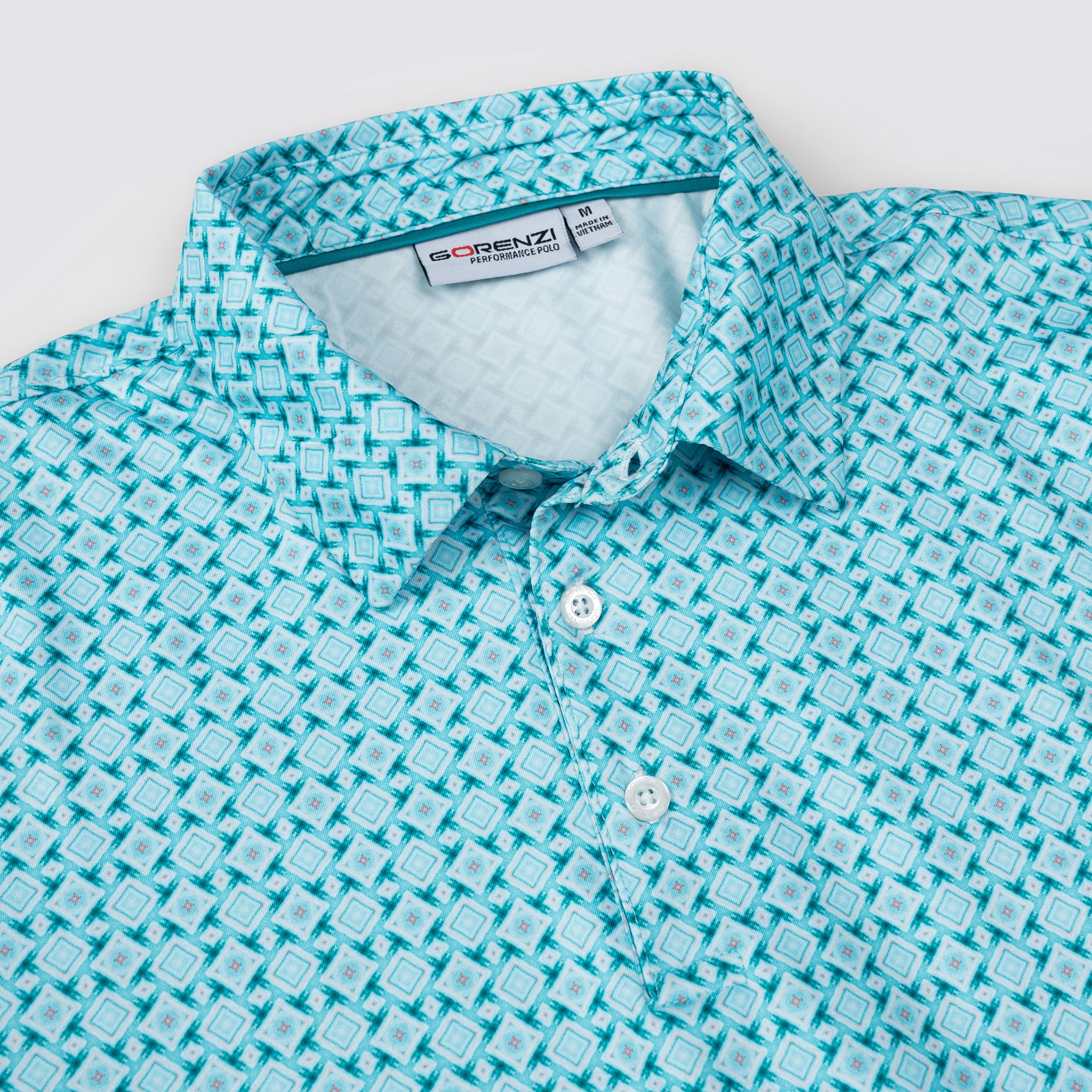 Green Square Geometric Golf Polo Shirt for Men