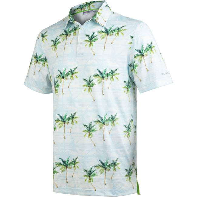 White Tropical Palm Men’s Performance Golf Polo Hover Image