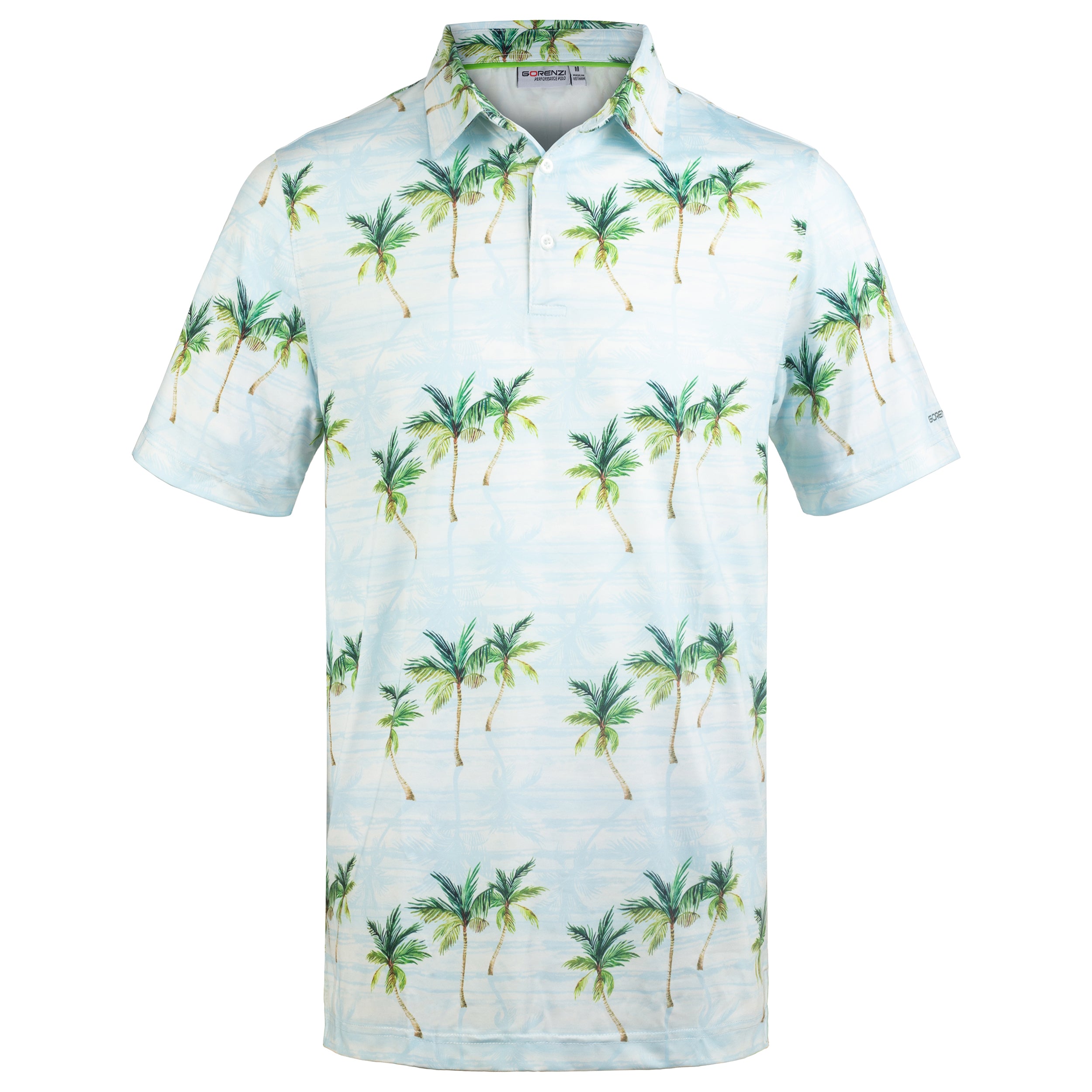 White Tropical Palm Men’s Performance Golf Polo