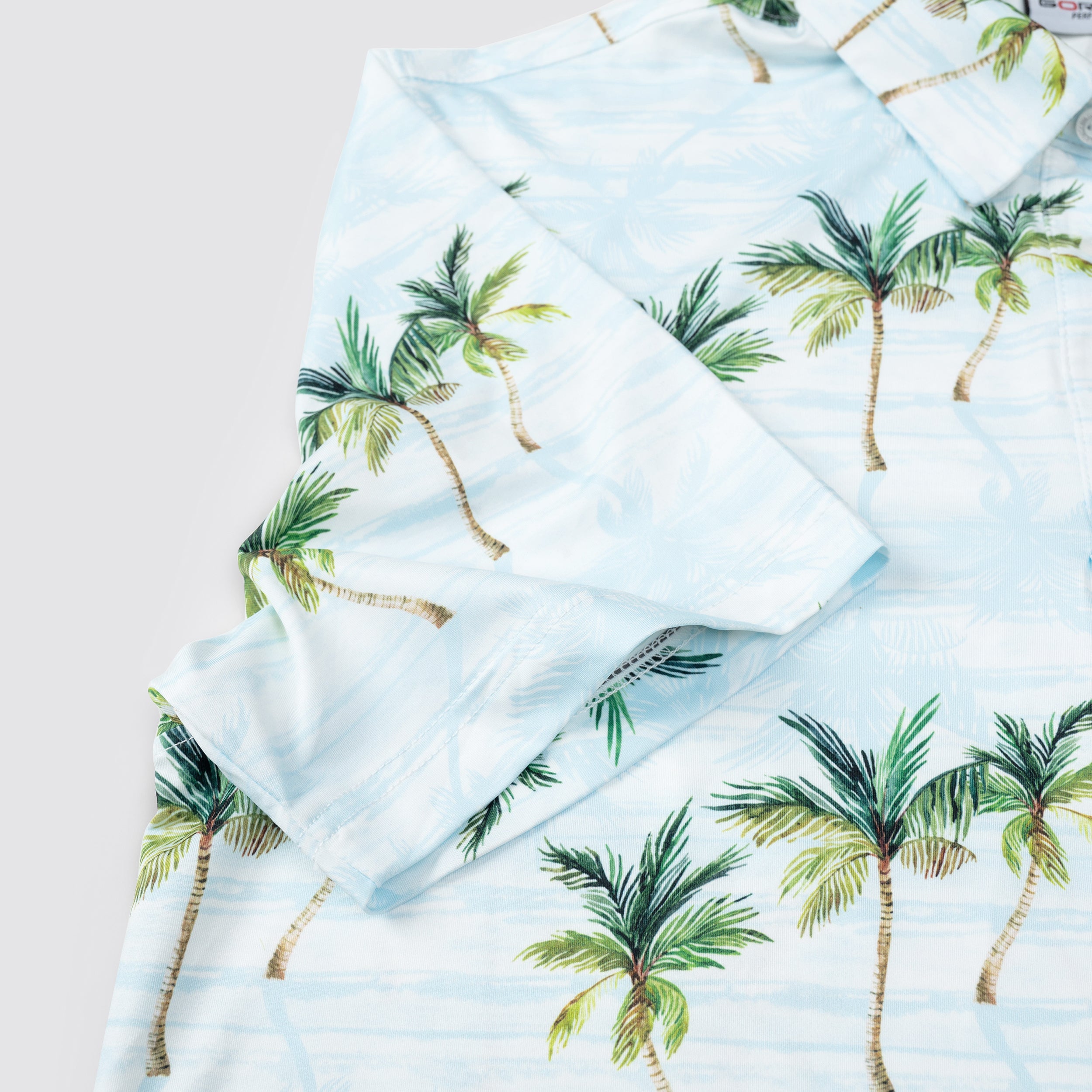 White Tropical Palm Men’s Performance Golf Polo