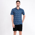 Navy Tropical Coconut Palm Tree Golf Polo Shirt for Men