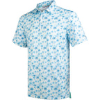 Sky Blue Tropical Palm Men’s Performance Golf Polo