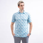 Sky Blue Tropical Palm Men’s Performance Golf Polo