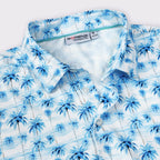 Sky Blue Tropical Palm Men’s Performance Golf Polo