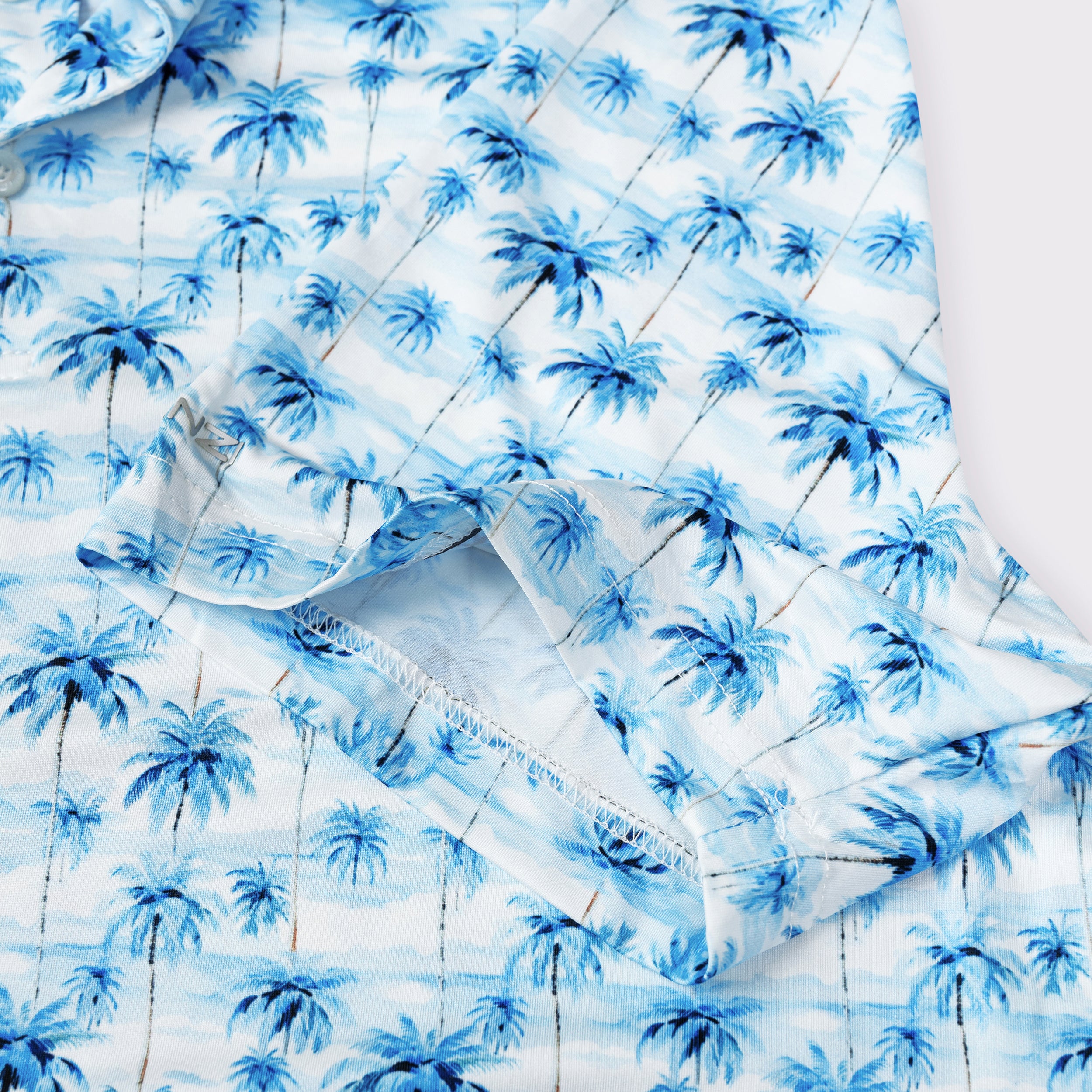 Sky Blue Tropical Palm Men’s Performance Golf Polo