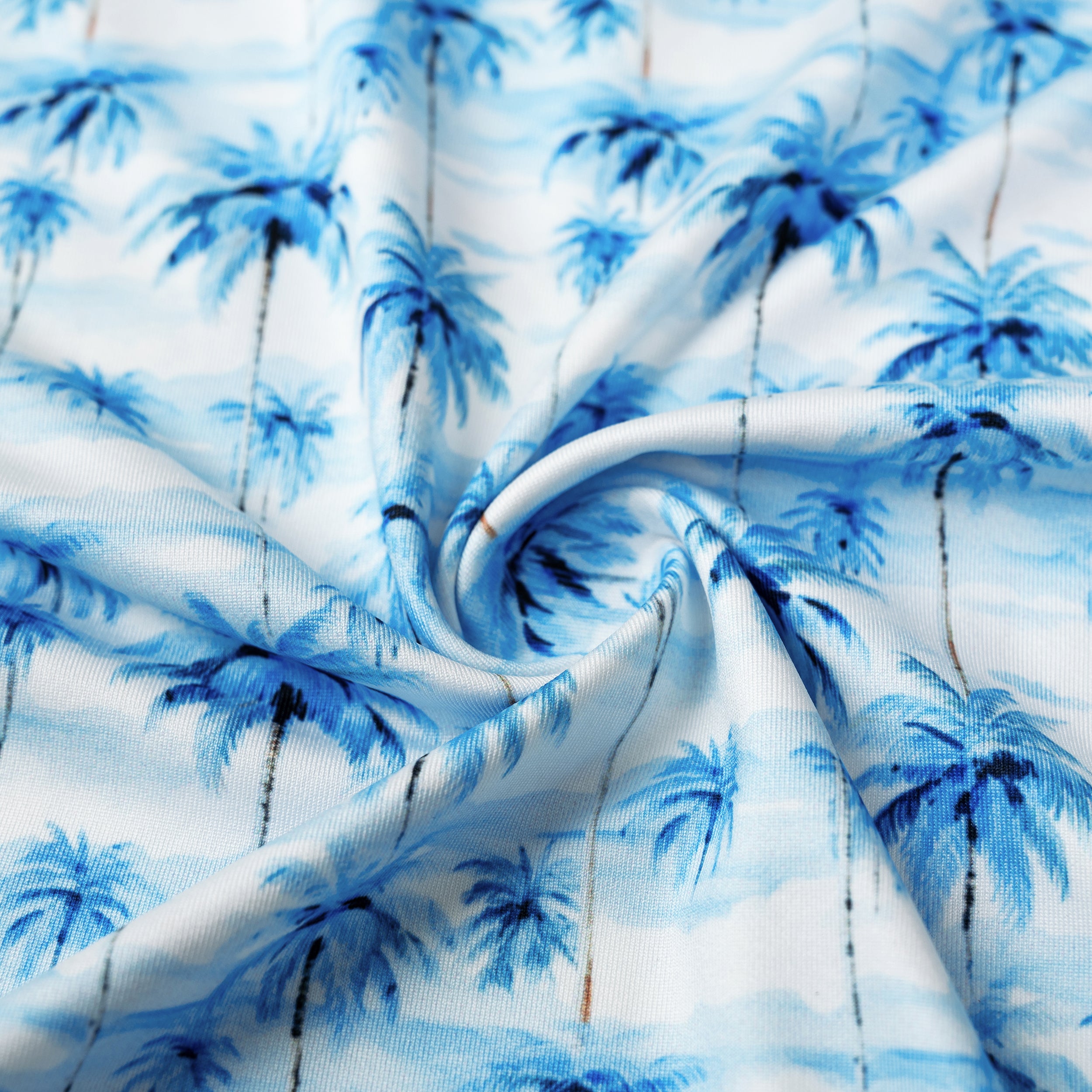 Sky Blue Tropical Palm Men’s Performance Golf Polo