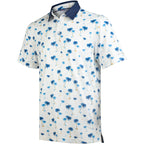 White Blue Palm Men’s Performance Golf Polo