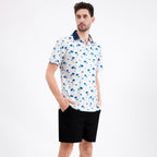 White Blue Palm Men’s Performance Golf Polo