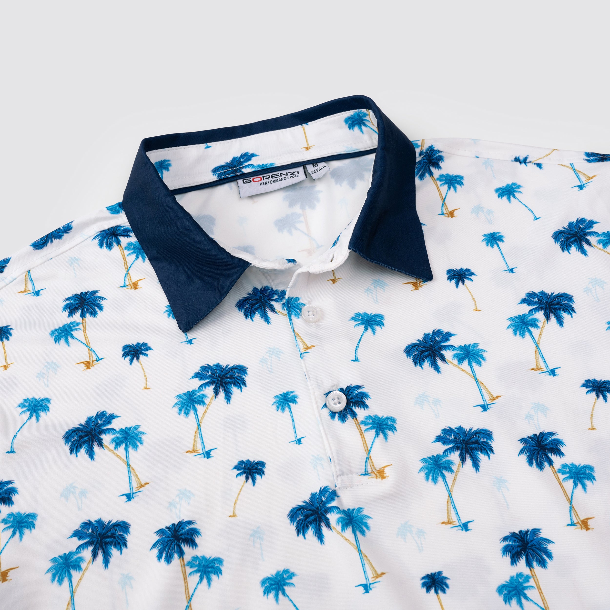 White Blue Palm Men’s Performance Golf Polo