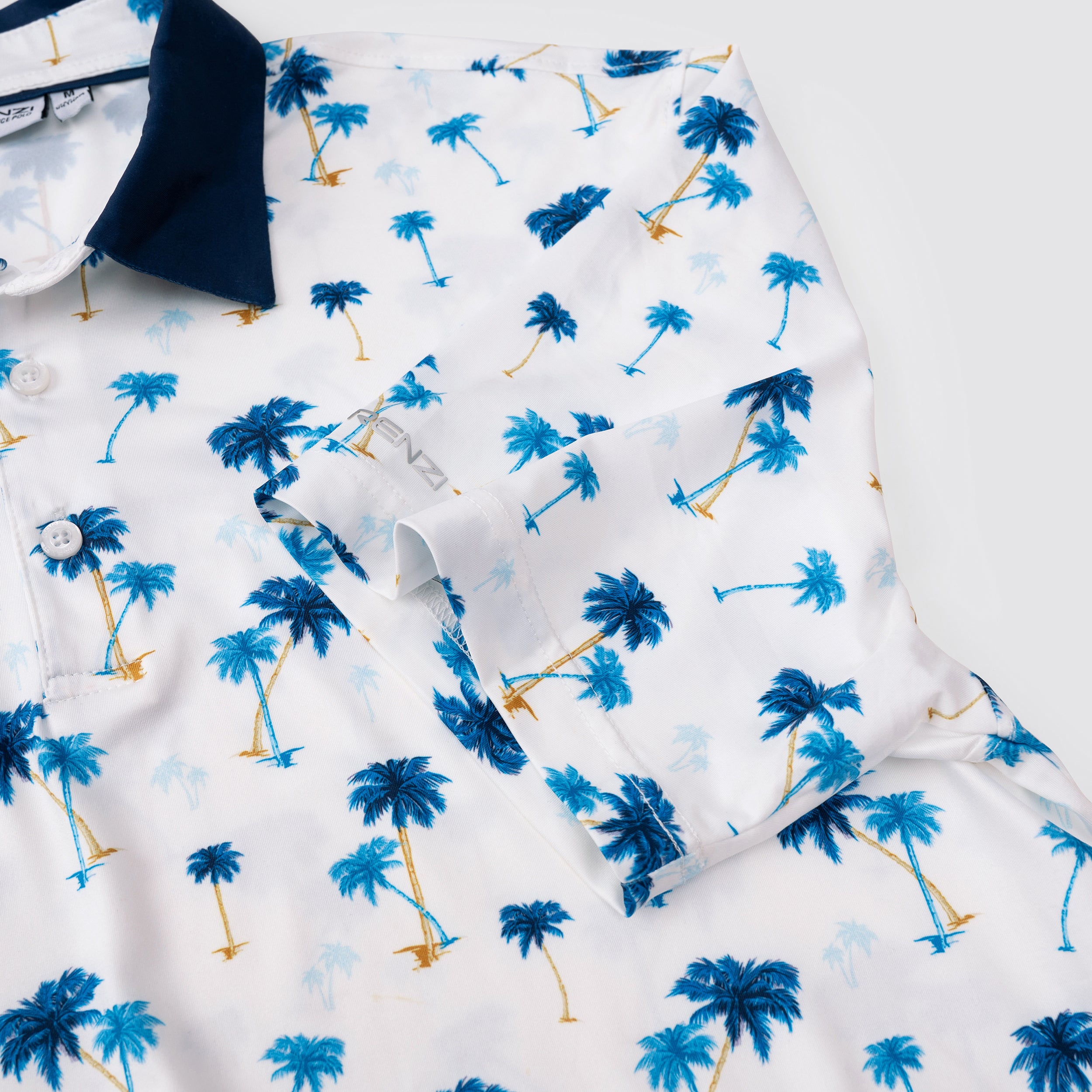 White Blue Palm Men’s Performance Golf Polo