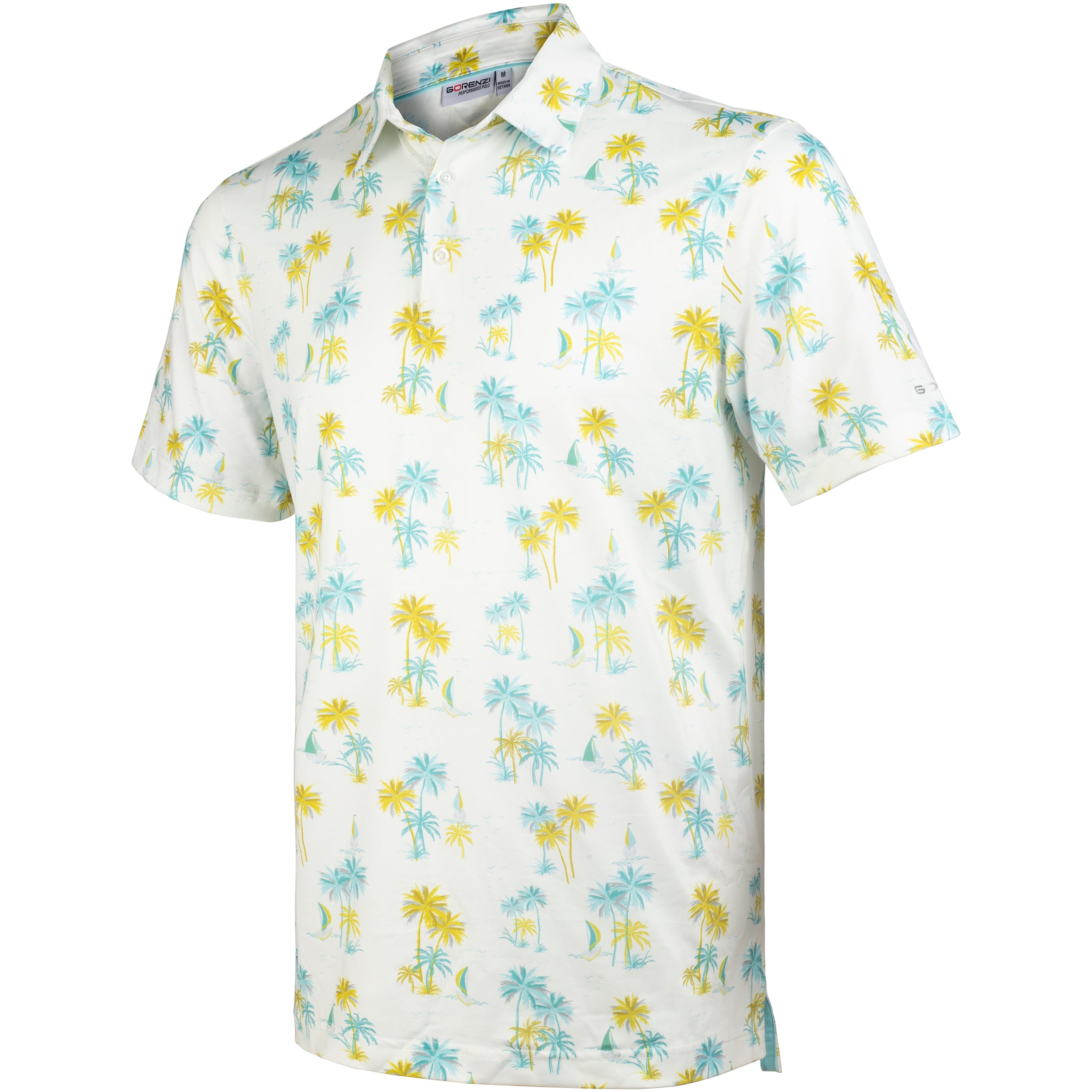 White Sailboat Palm Men’s Performance Golf Polo