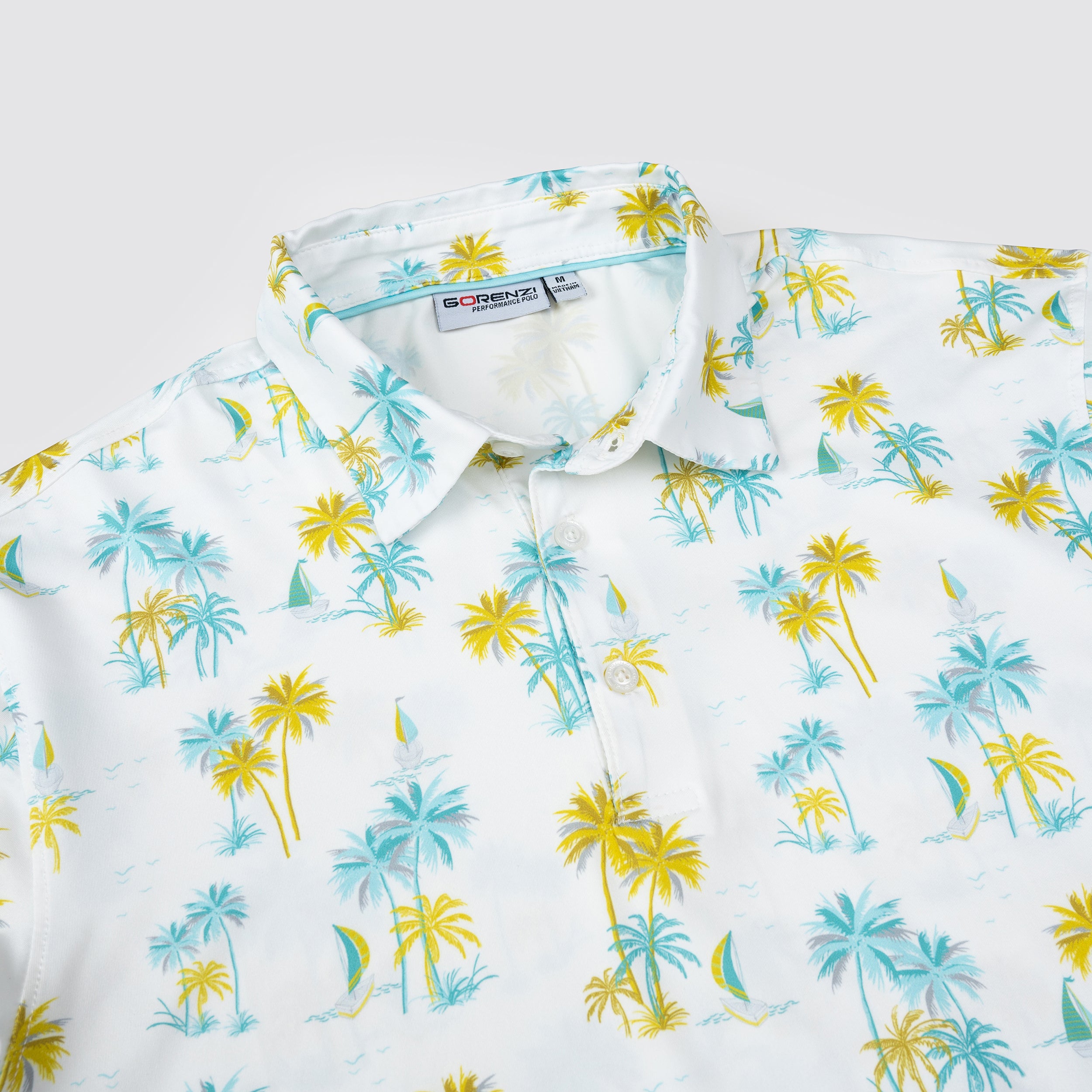 White Sailboat Palm Men’s Performance Golf Polo