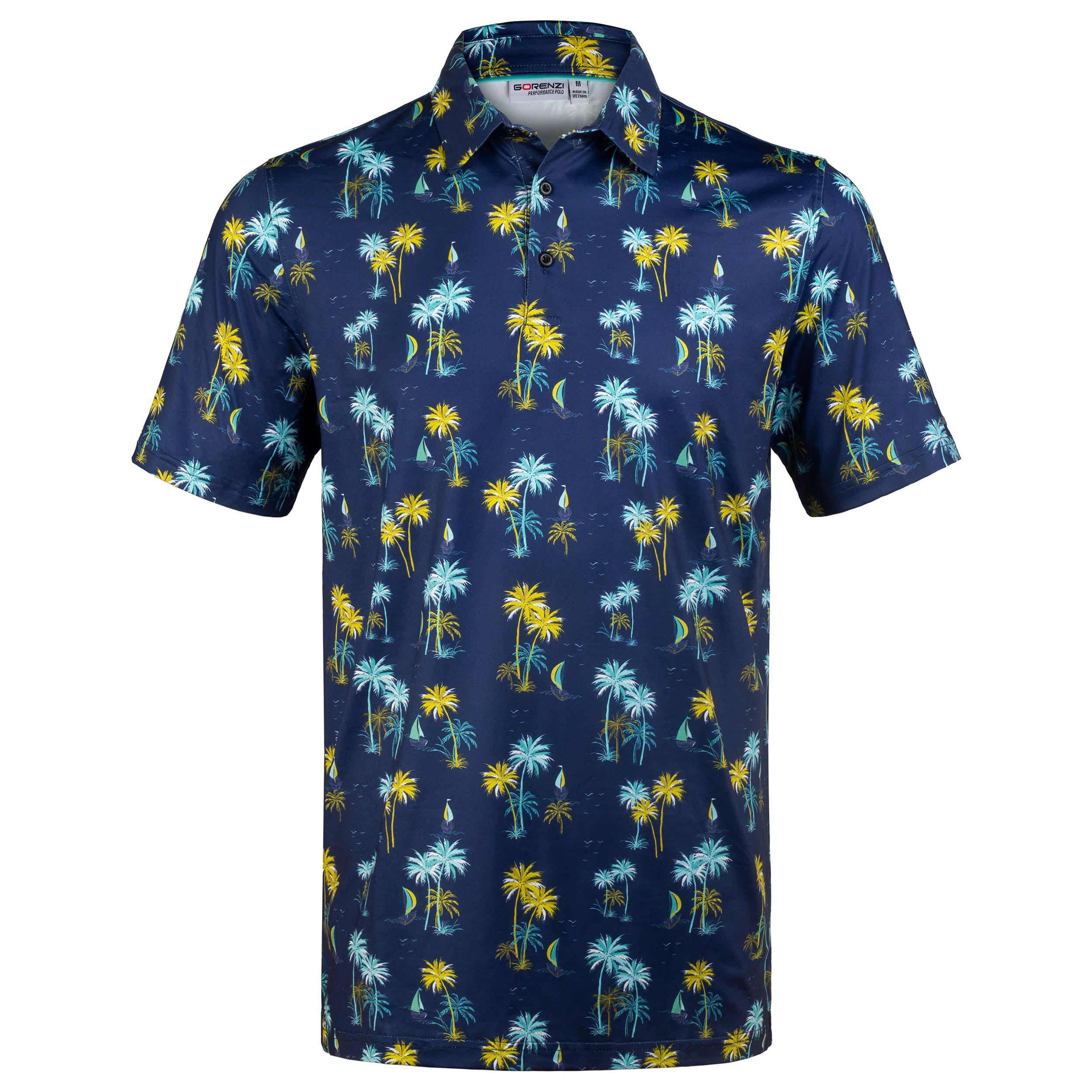 Navy Sailboat Palm Men’s Performance Golf Polo