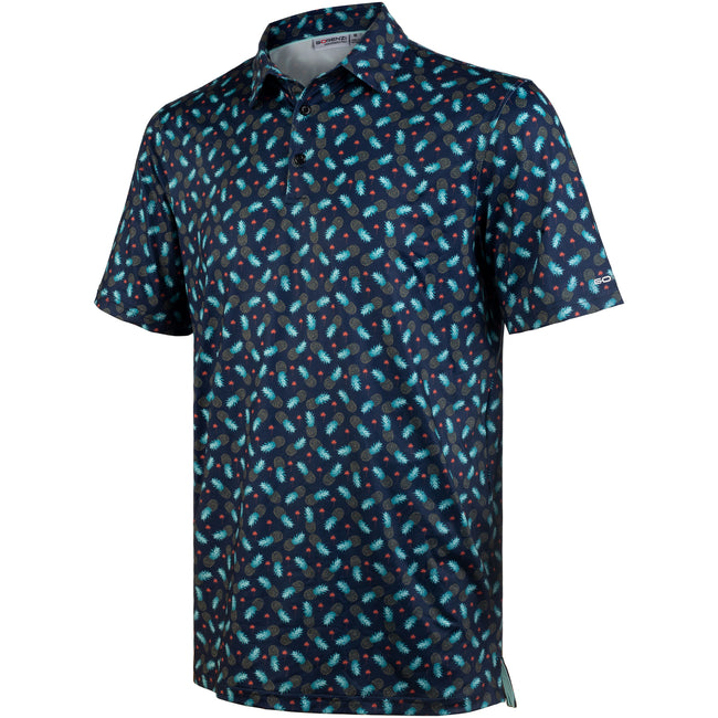 Navy Pineapple Tropical Coconut Tree Golf Polo Shirt for Men Hover Image