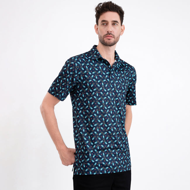 Navy Pineapple Tropical Coconut Tree Golf Polo Shirt for Men Main Image