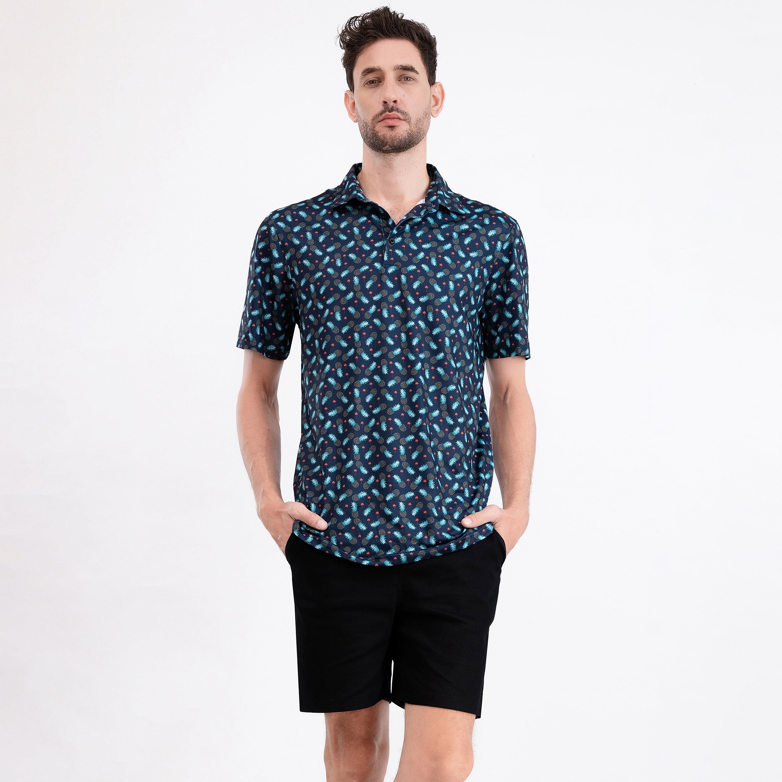 Midnight Tropical Pineapple Men’s Performance Golf Polo