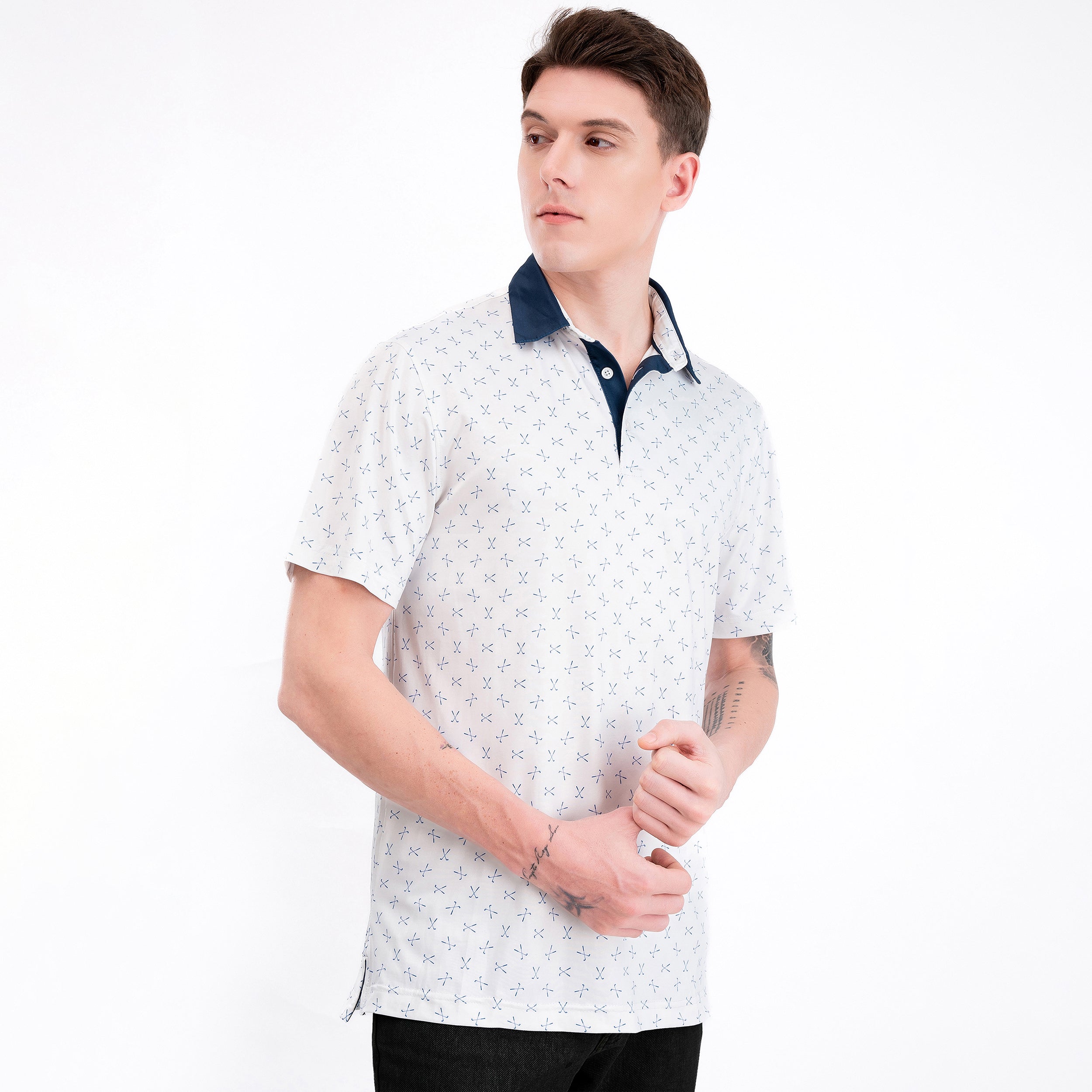 Navy Classic Print Men’s Performance Golf Polo