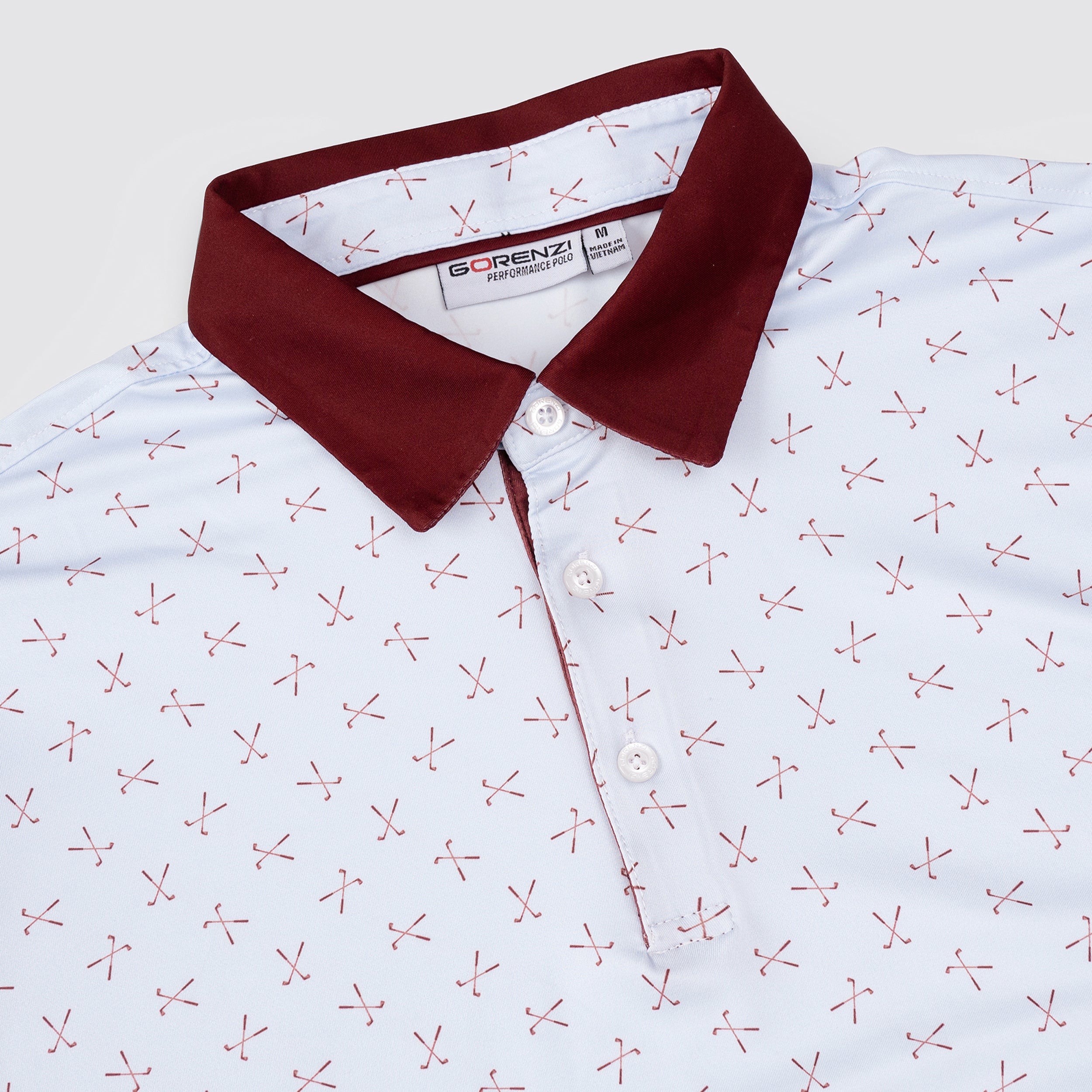 Burgundy Classic Print Men’s Performance Golf Polo