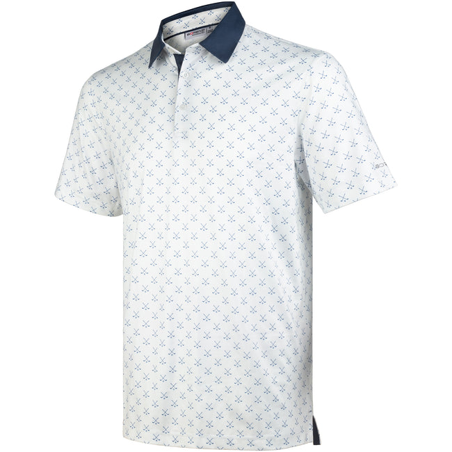 Navy Micro Print Men’s Performance Golf Polo Hover Image