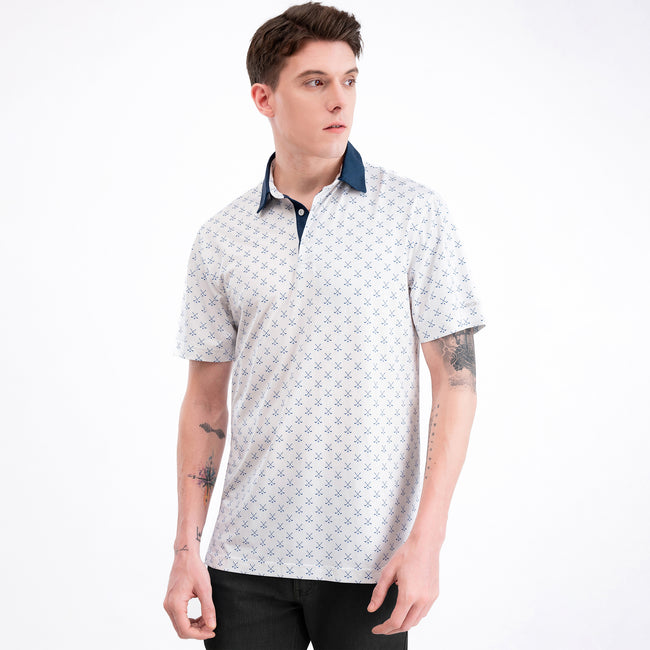 Navy Micro Print Men’s Performance Golf Polo Main Image