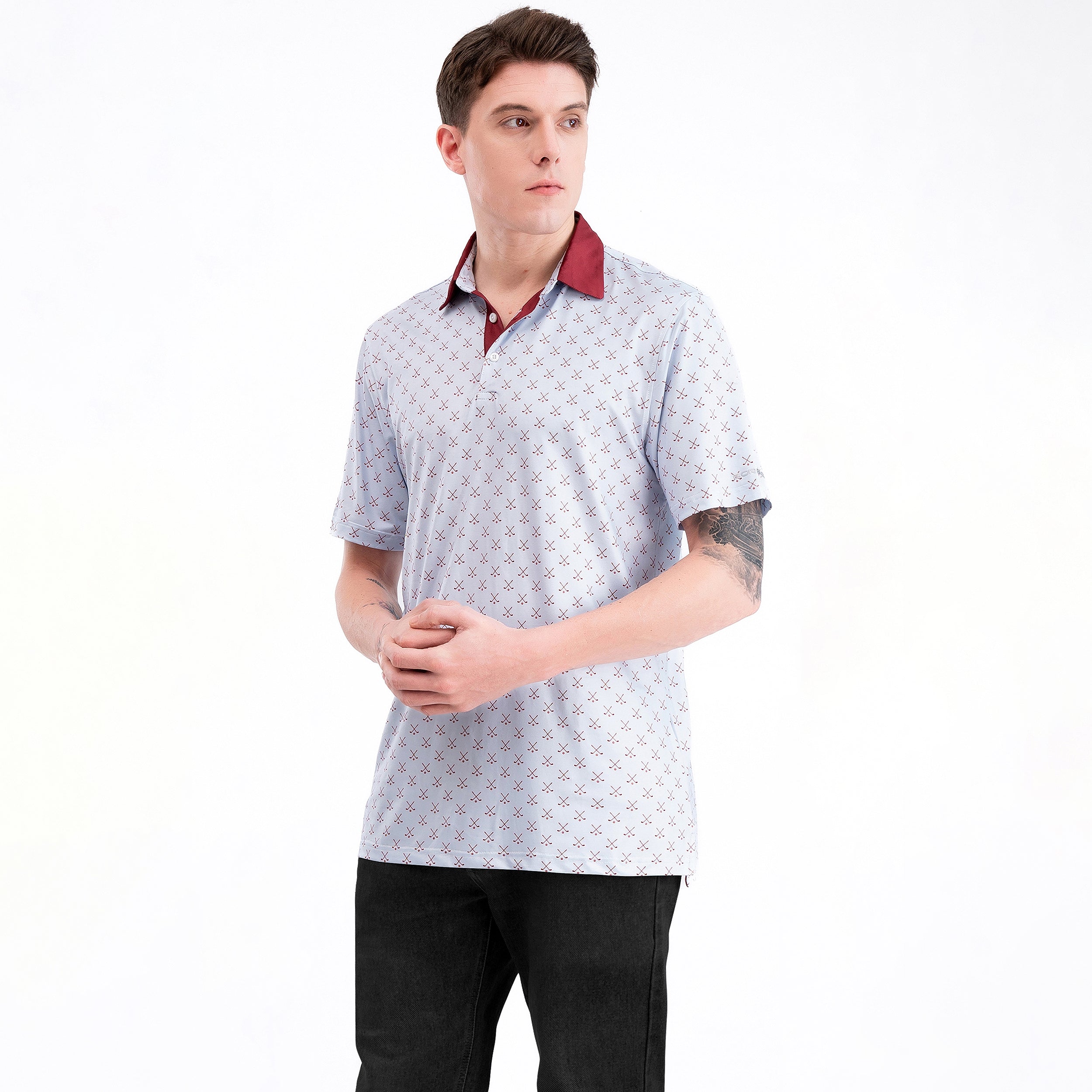 Burgundy Micro Print Men’s Performance Golf Polo
