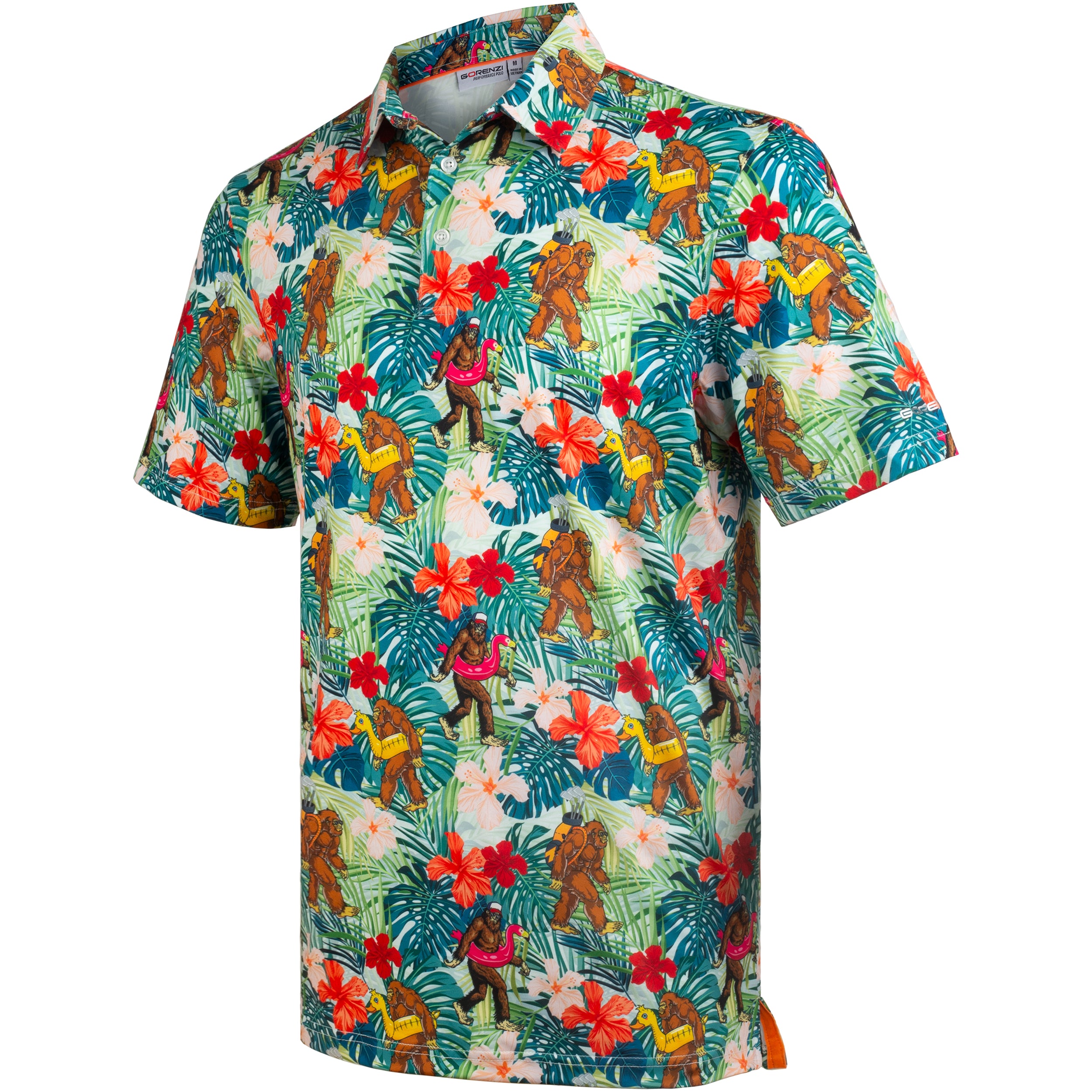 Funny Bigfoot Floral Tropical Golf Polo Shirt for Men