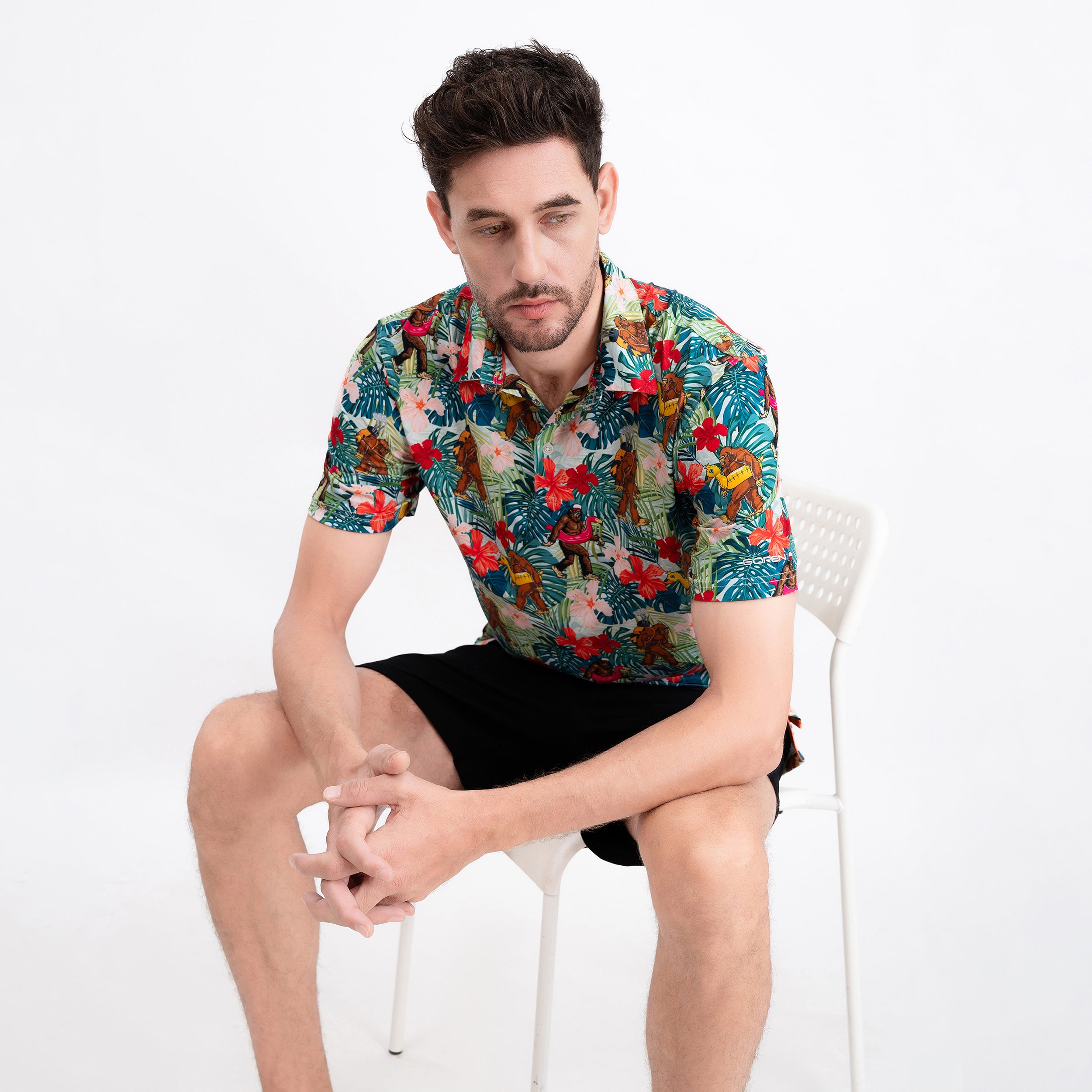 Funny Bigfoot Floral Tropical Golf Polo Shirt for Men