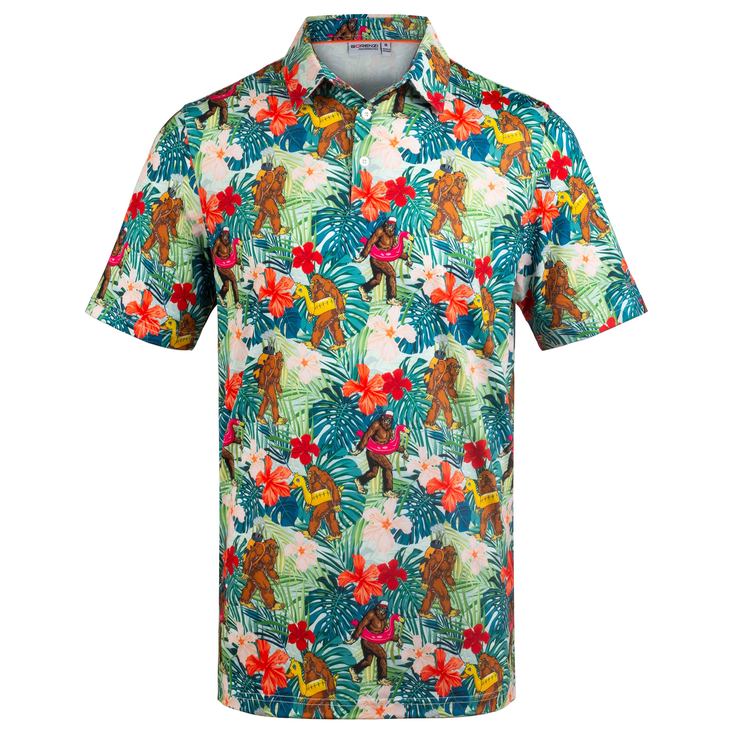 Funny Bigfoot Floral Tropical Golf Polo Shirt for Men