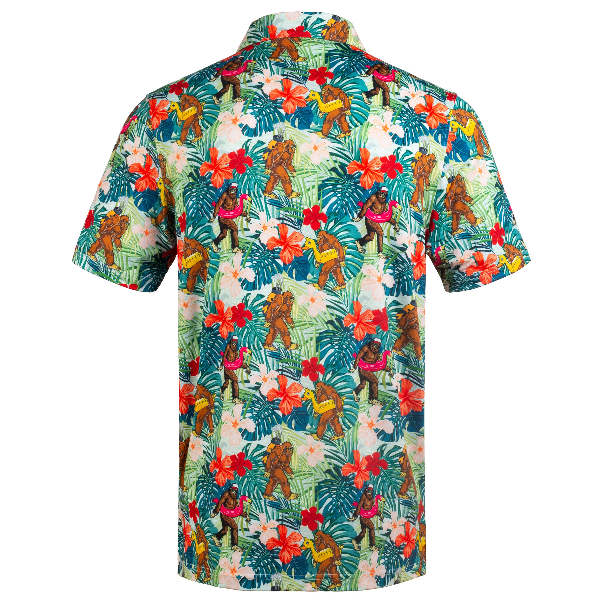 Funny Bigfoot Floral Tropical Golf Polo Shirt for Men