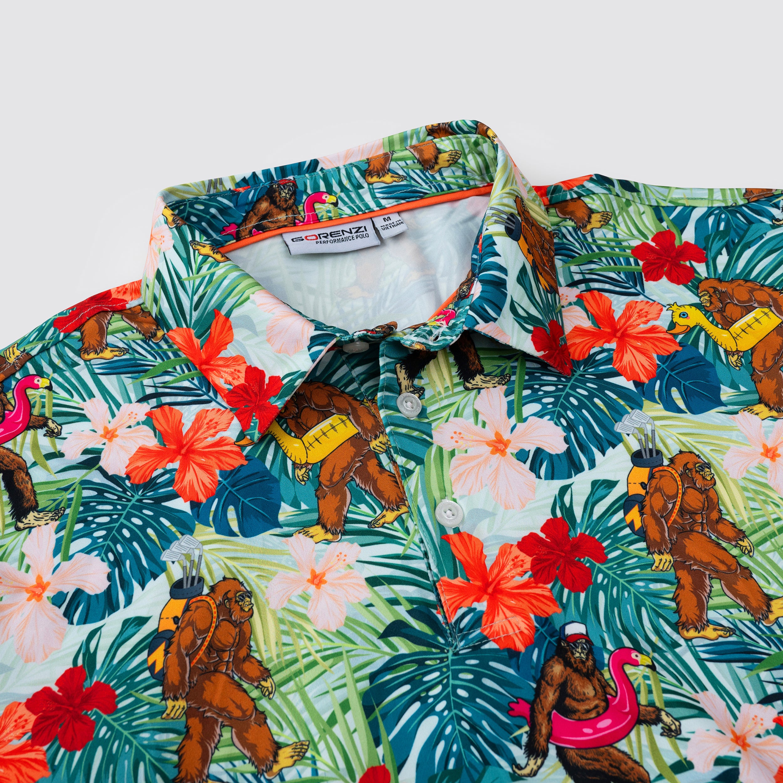 Funny Bigfoot Floral Tropical Golf Polo Shirt for Men