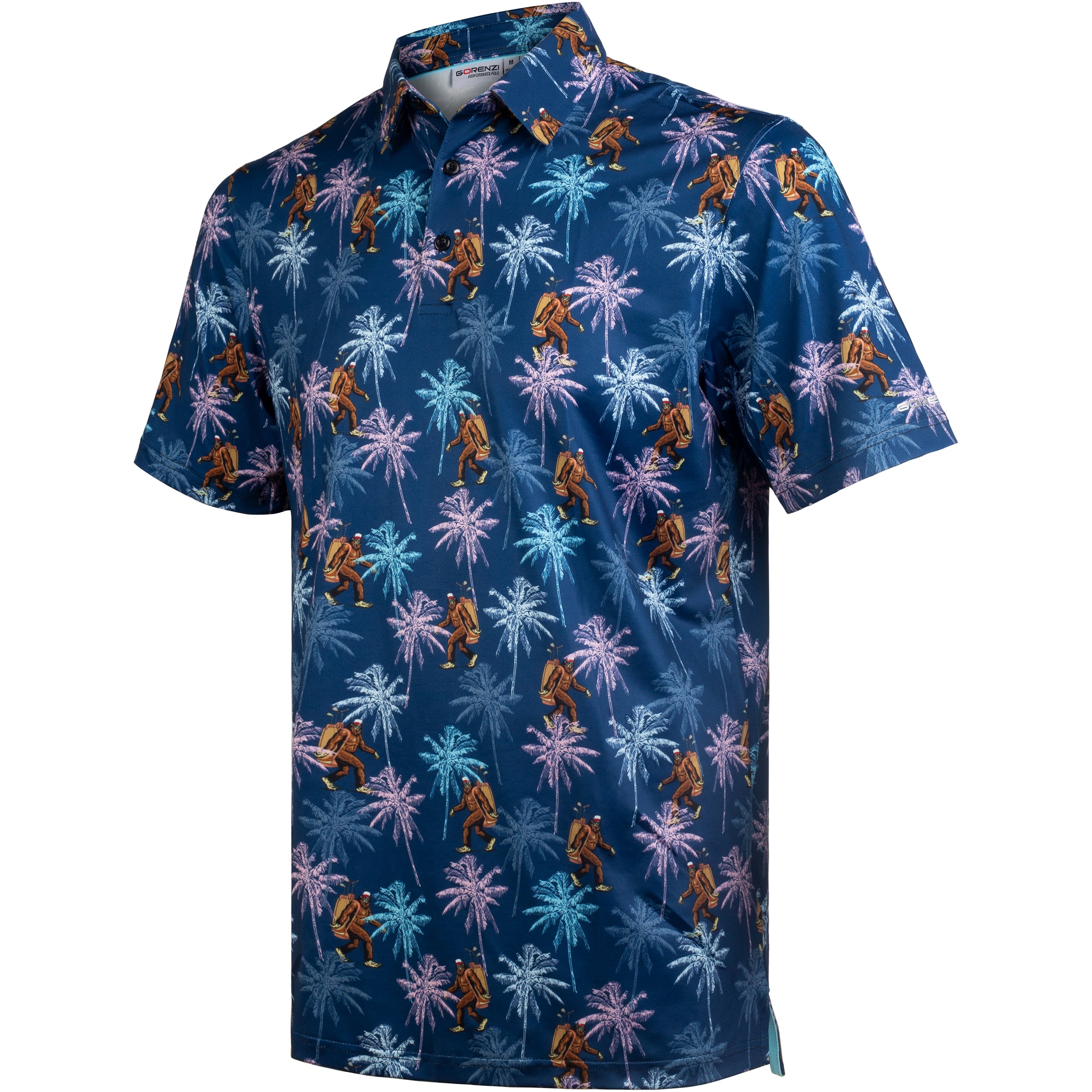 Navy Bigfoot Floral Tropical Golf Polo Shirt for Men