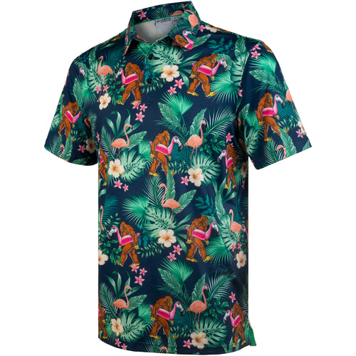 Jungle Bigfoot Flamingo Men’s Performance Golf Polo