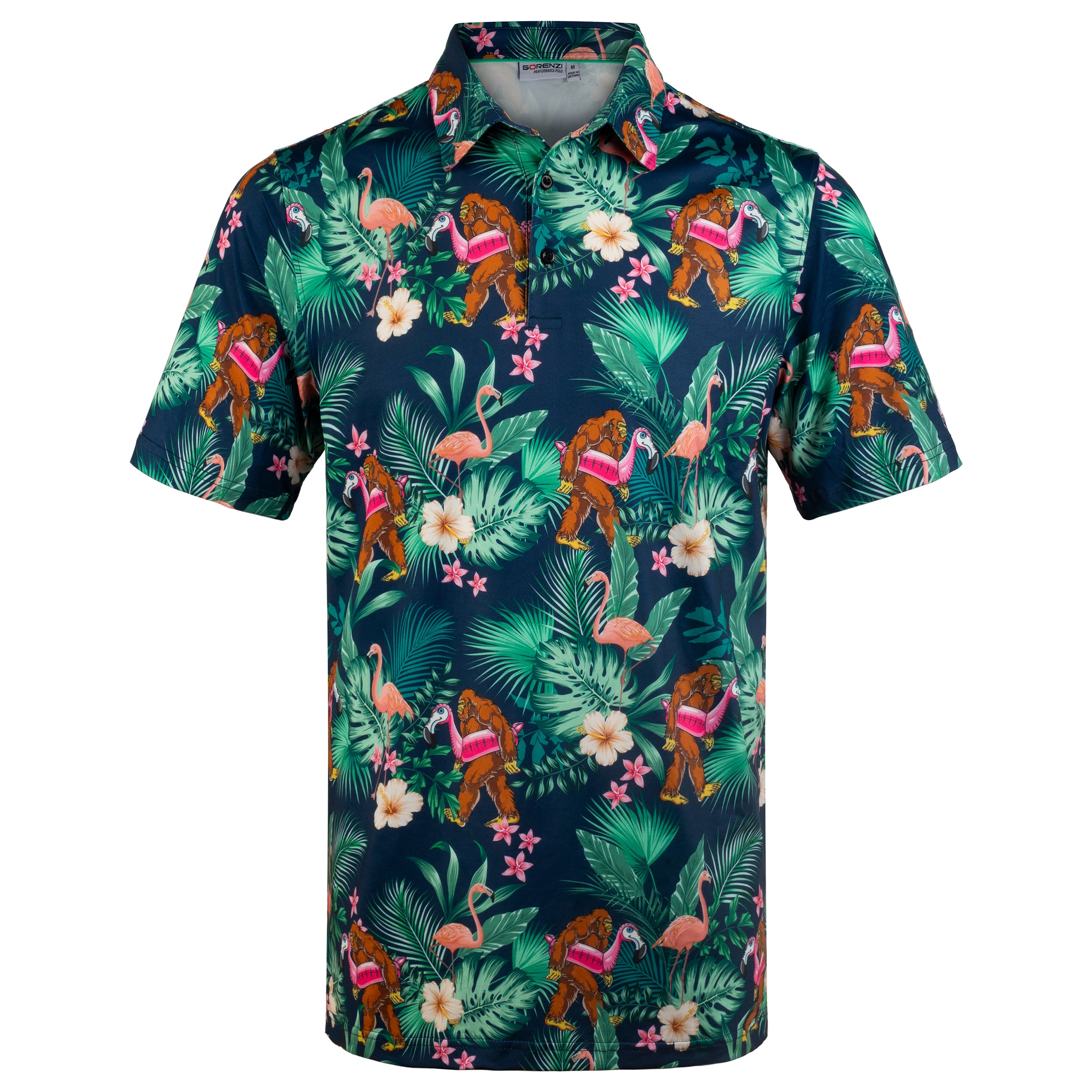 Green Bigfoot Floral Tropical Golf Polo Shirt for Men