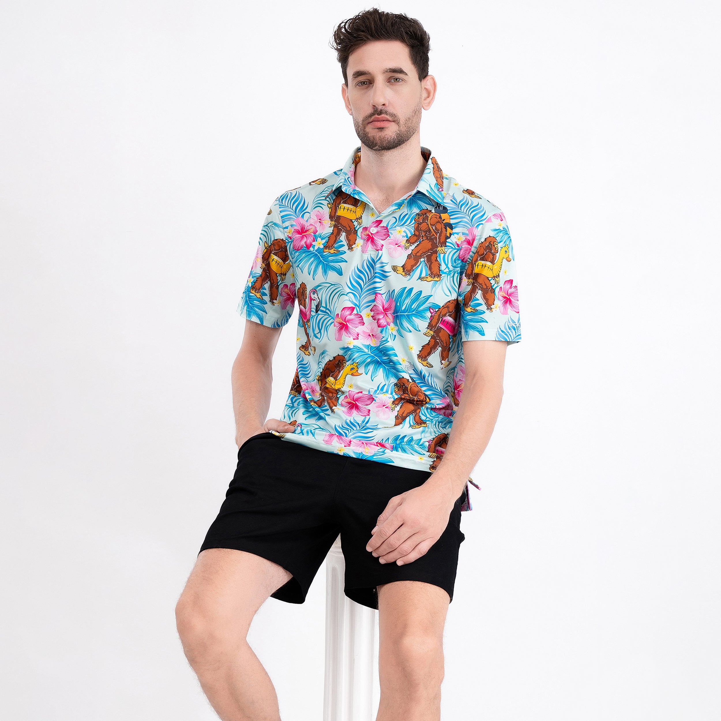 Island Bigfoot Flamingo Men’s Performance Golf Polo
