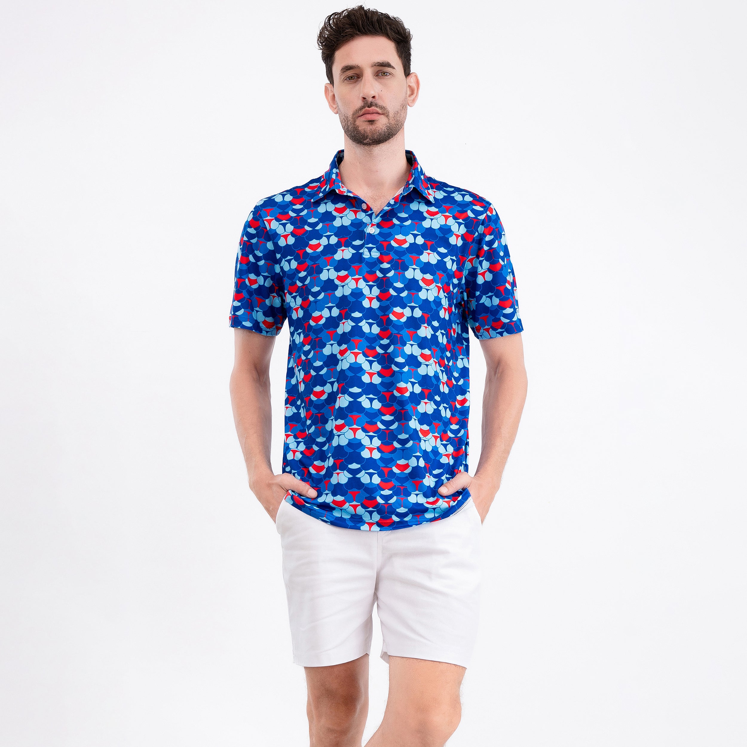 Blue Whaile Tail Men’s Performance Golf Polo