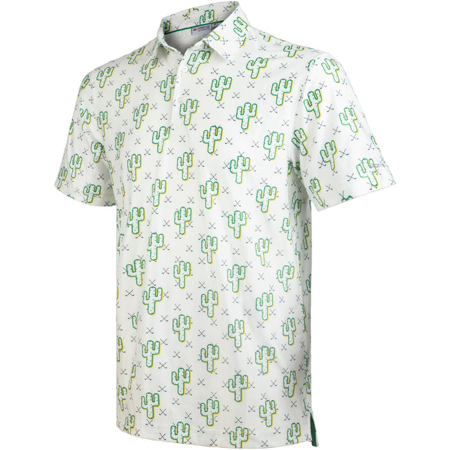 White Cactus Funny Golf Polo Shirt for Men Hover Image