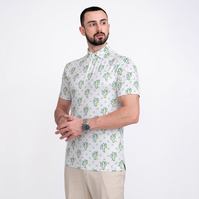 White Cactus Funny Golf Polo Shirt for Men Main Image