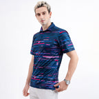 Navy Pink Speed Stripe Men’s Performance Golf Polo