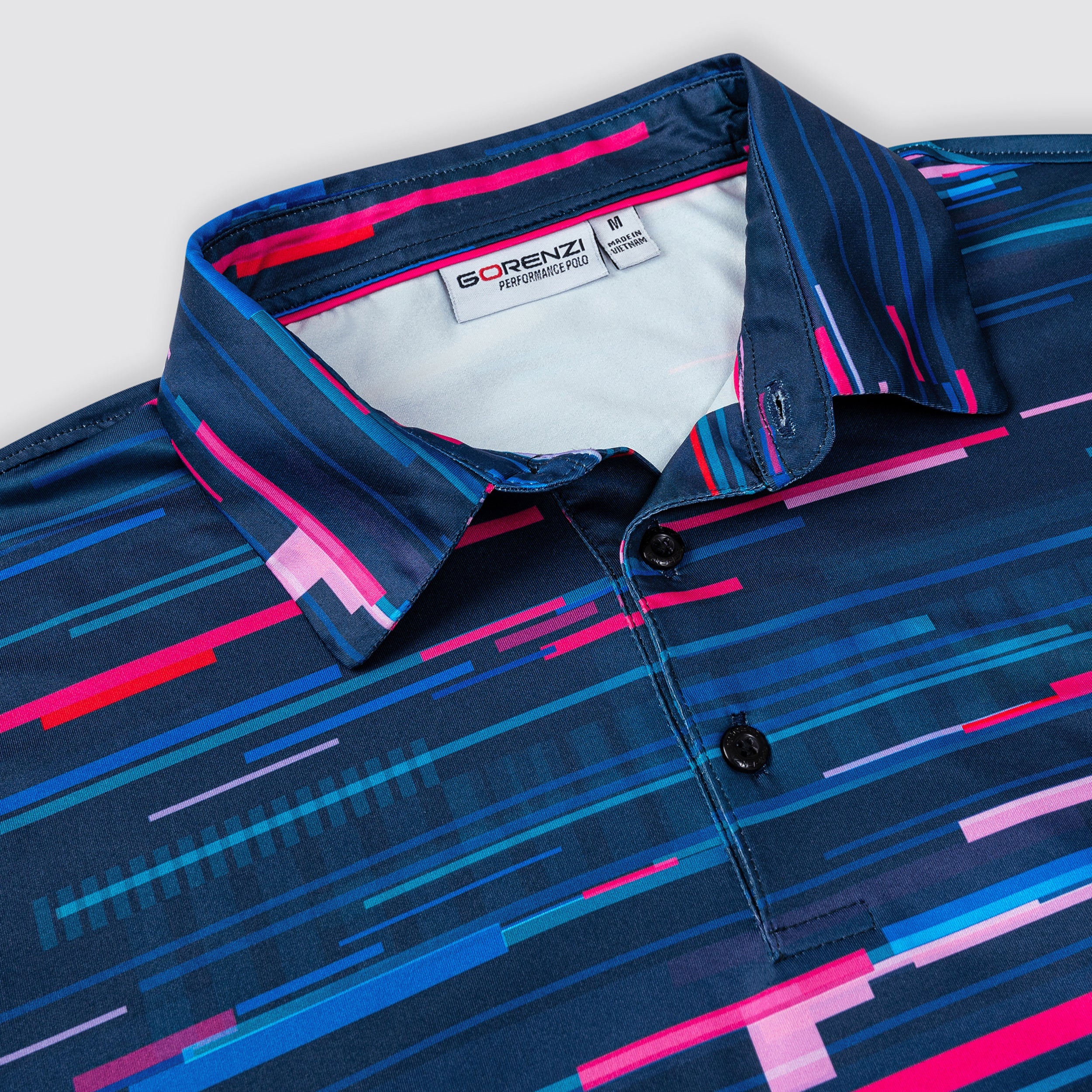 Navy Pink Speed Stripe Men’s Performance Golf Polo