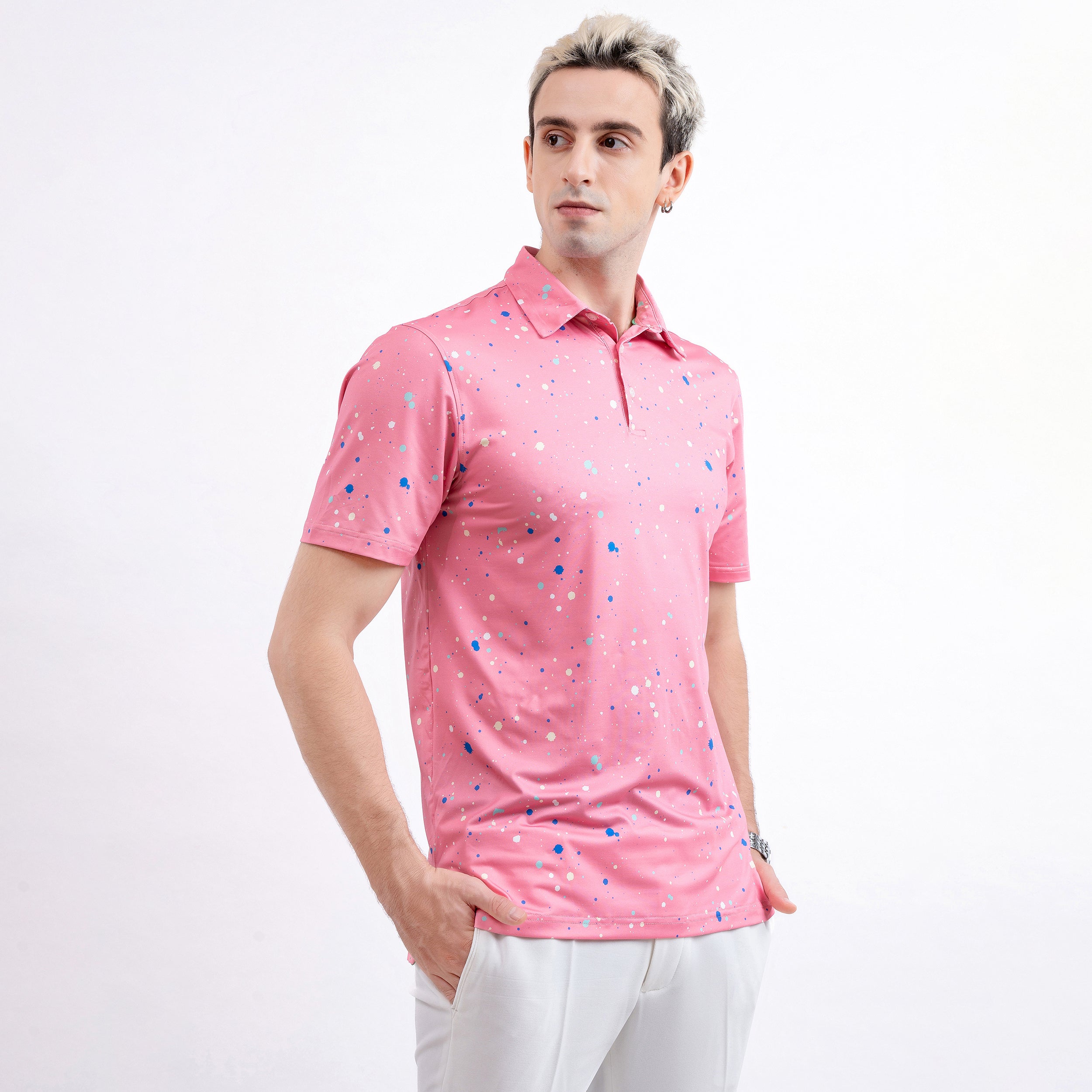 Pink Paint Flakes Golf Polo Shirt for Men