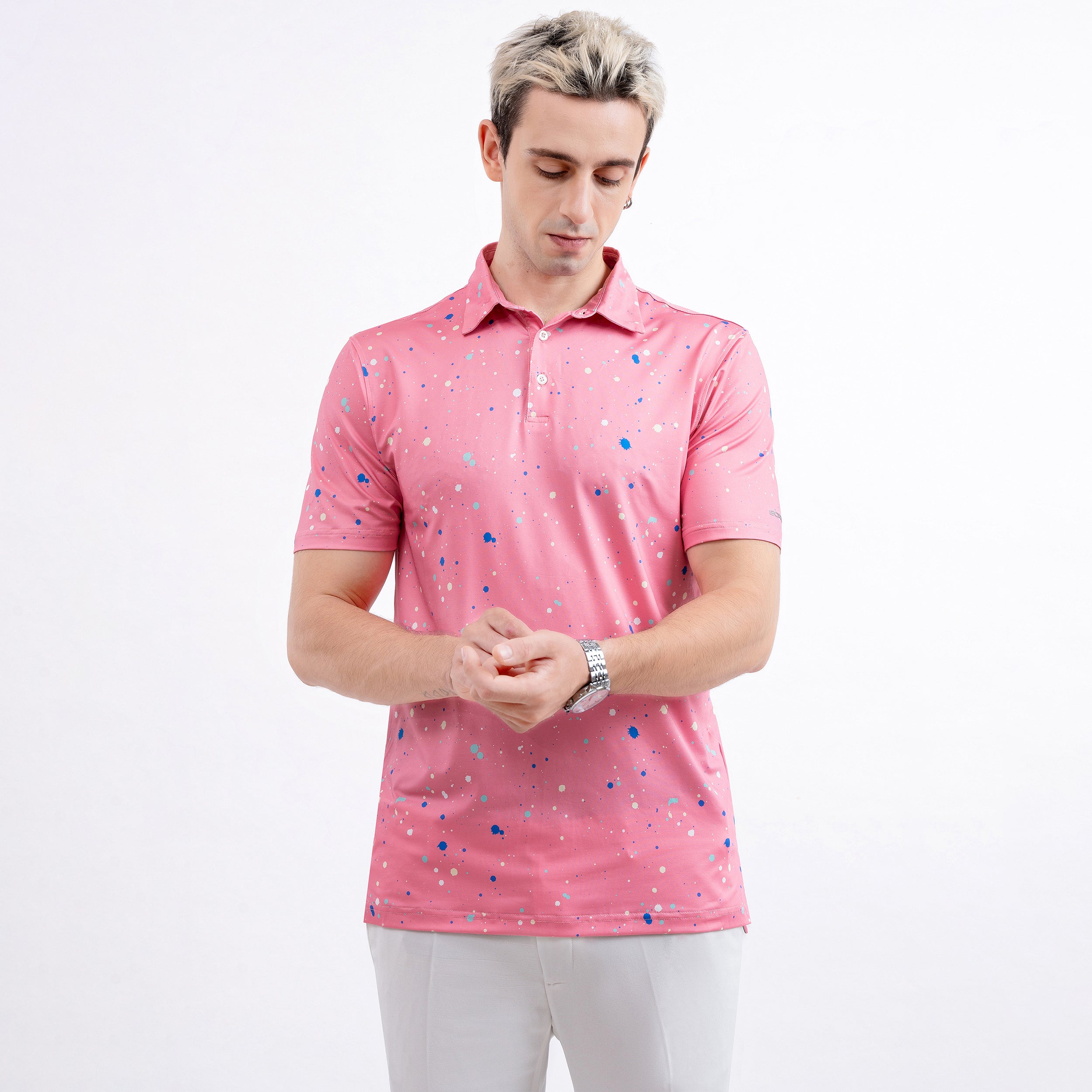 Pink Paint Flakes Golf Polo Shirt for Men