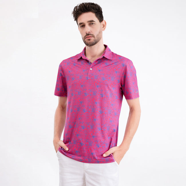 Pink Paisley Tropical Golf Polo Shirt for Men Main Image